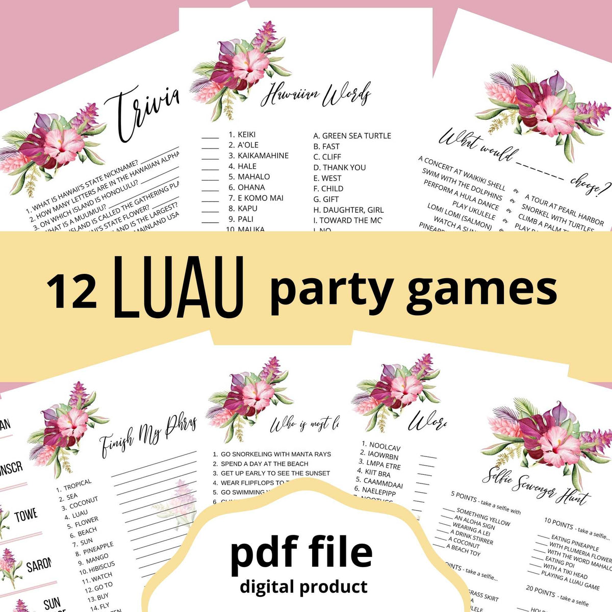 Floral Thanksgiving Dinner Party Trivia Games Printable