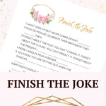 Finish the joke printable game with a pink rose and gold frame design.