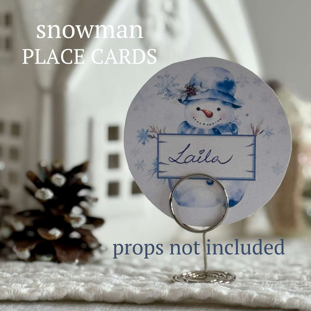 Snowman place card for a winter birthday or dinner party.