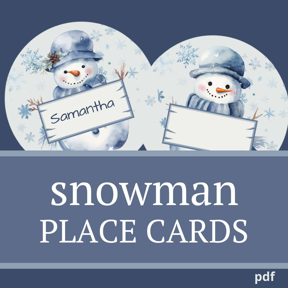 Snowman place cards printable. Print and write the name on the sign the snowman is holding.