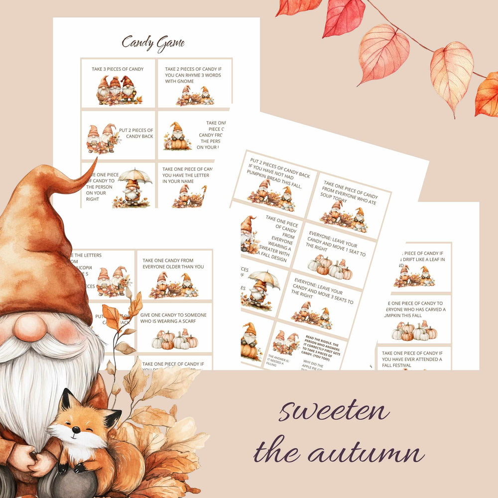 
                  
                    Sweeten the Autumn with the Candy Game. A gnome with a cute fox 32 printable candy game prompts.
                  
                