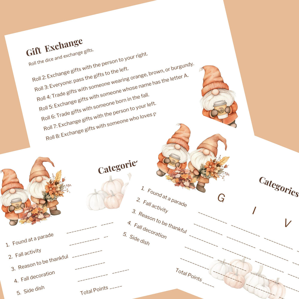 
                  
                    Autumn gnome themed Thanksgiving games for seniors: gift exchange, categories
                  
                