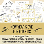 New Year's Eve Fun for Kids! New Year's Eve scavenger hunt, conversation starters, jokes,, year in review