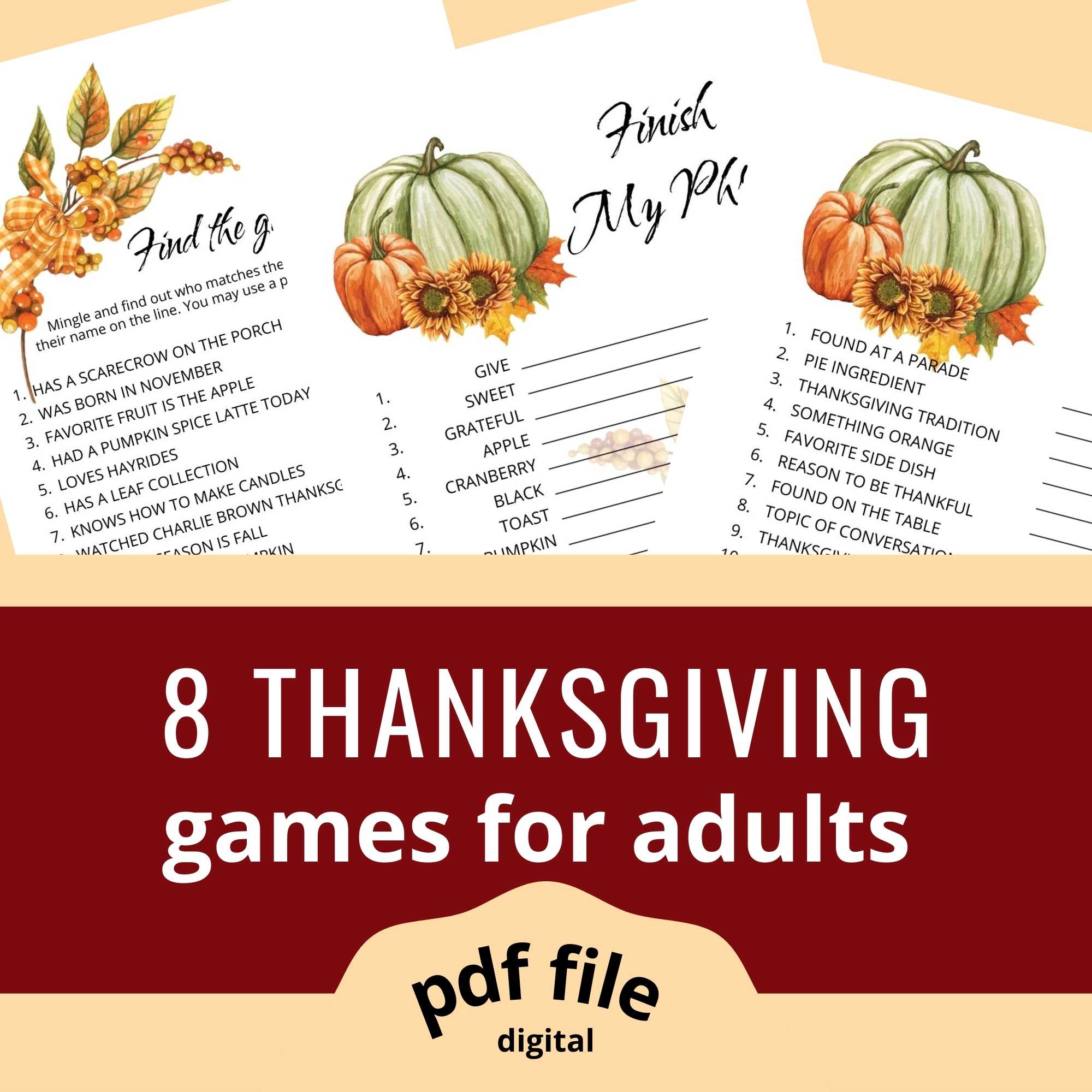 Fun Thanksgiving   Friendsgiving Games For Adults (printable, Pdf 